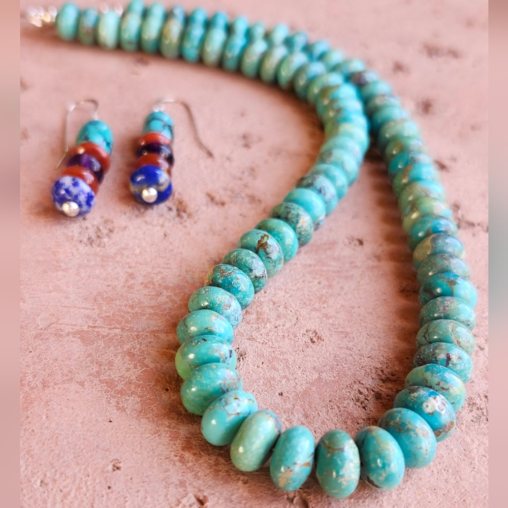 Sterling Silver Genuine Turquoise Necklace Set - Picture 5 of 17